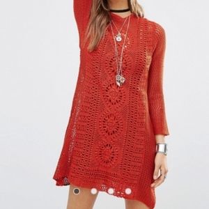 FREE PEOPLE Rosalind Swift Dress Burnt Orange Knit